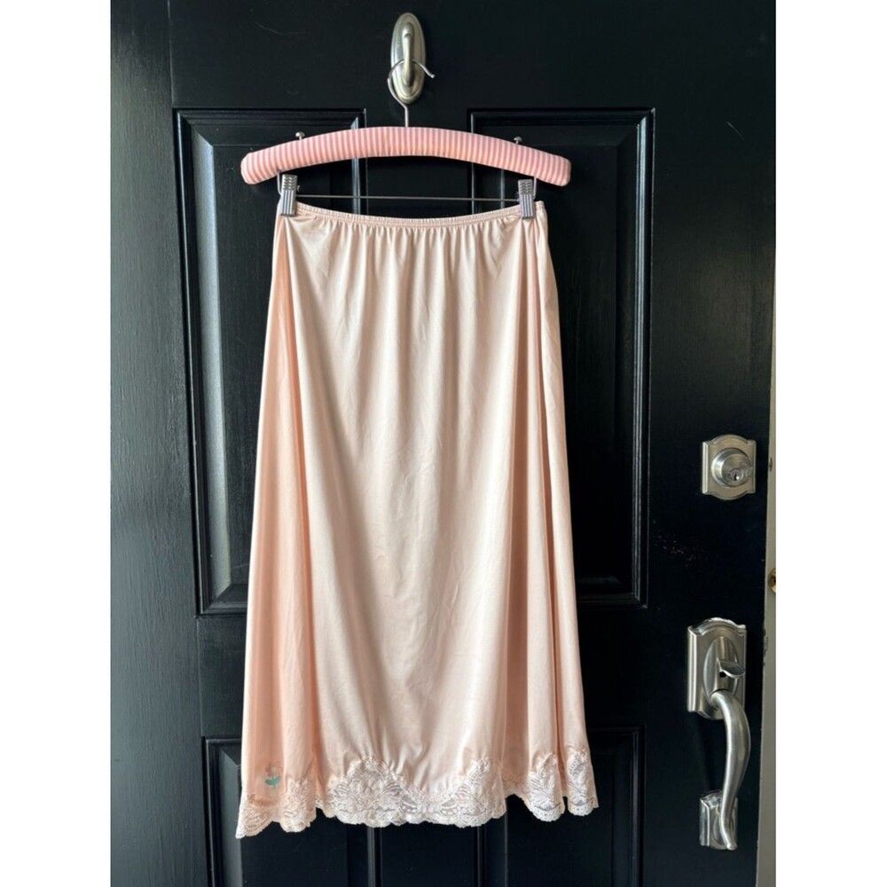 VTG Olga Pink Nylon Lace Half Slip Size M